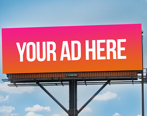 Digital billboard against a blue sky